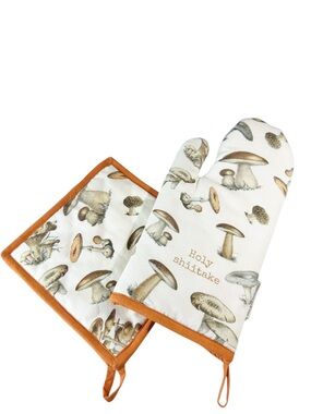 NEW Primitive Kathy HOLY SHIITAKE Mushroom Themed Oven Mitt & Pot Holder Set/2